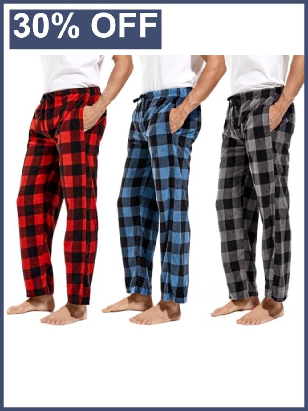 Men's Flannel Pajama Pants with Pockets Button Fly Microfleece Lounge Sleepwear
